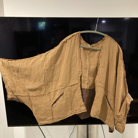 Unique Spring Summer 100% Linen Jacket/Blouse, One Size, khaki/coffee color - Picture 7 of 16